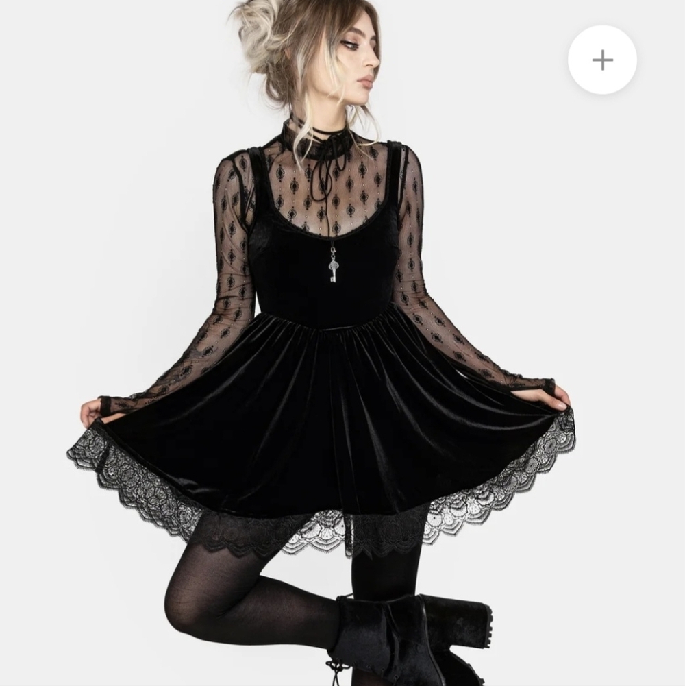 Disturbia Orbweb Lace Hem Velour Mini Dress